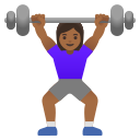 woman lifting weights: medium-dark skin tone emoji in PNG format