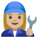 woman mechanic: medium-light skin tone emoji in PNG format