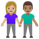 woman and man holding hands: medium-light skin tone, medium skin tone emoji in PNG format