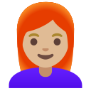 woman: medium-light skin tone, red hair emoji in PNG format