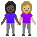 women holding hands: dark skin tone, medium-light skin tone emoji in PNG format