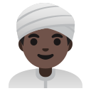 man wearing turban: dark skin tone emoji in PNG format