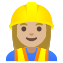 woman construction worker: medium-light skin tone emoji in PNG format