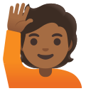 person raising hand: medium-dark skin tone emoji in PNG format