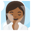 woman in steamy room: medium-dark skin tone emoji in PNG format