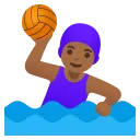 woman playing water polo: medium-dark skin tone emoji in WEBP format