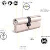 Yale PKM3030-NP- KM Superior 1 star Euro Cylinder lock - 30/30 (70mm) / 30:10:30 - Nickel Finish- High Security