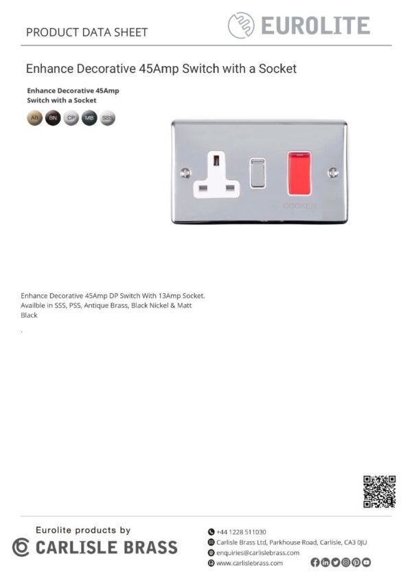 Eurolite Enhance Decorative 45Amp Switch With A Socket - Matt Black