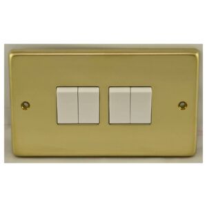 Eurolite Pb4Sww 4 Gang 10Amp 2Way Switch Round Edge Polished Brass Plate White Rockers