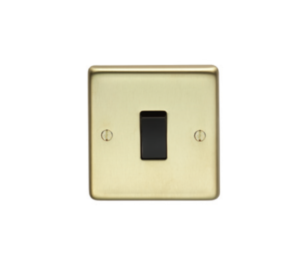 Eurolite Sbintb 1 Gang 10Amp Intermediate Switch Round Edge Satin Brass Plate Black Rocker