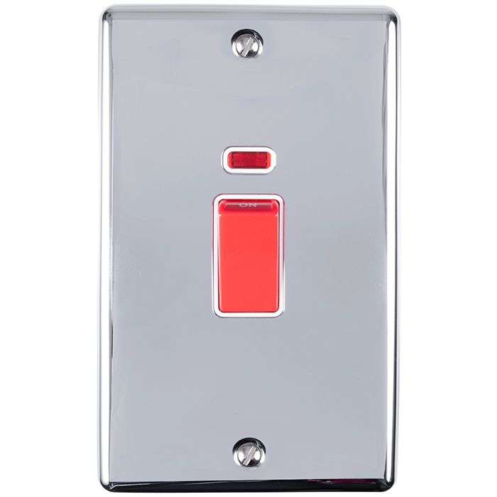 Eurolite En45Aswnpcg 2 Gang 45Amp Dp Switch With Neon Polished Chrome Enhance Range Grey Trim
