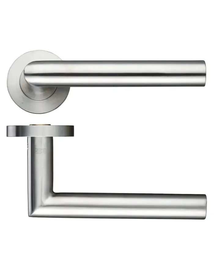 Zoo Hardware Zcs Architectural Mitred Lever On Round Rose, Polished Stainless Steel (Sold In Pairs)