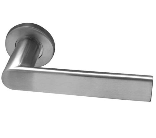 Frelan Hardware Sandrine Door Handles On Round Rose, Satin Stainless Steel (Sold In Pairs)