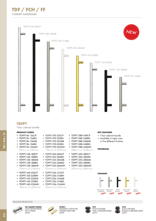 Zoo Hardware TDFPT-288-348BN T Bar Cabinet handle 288mm CTC, 348mm Total length Brushed Nickel Finish