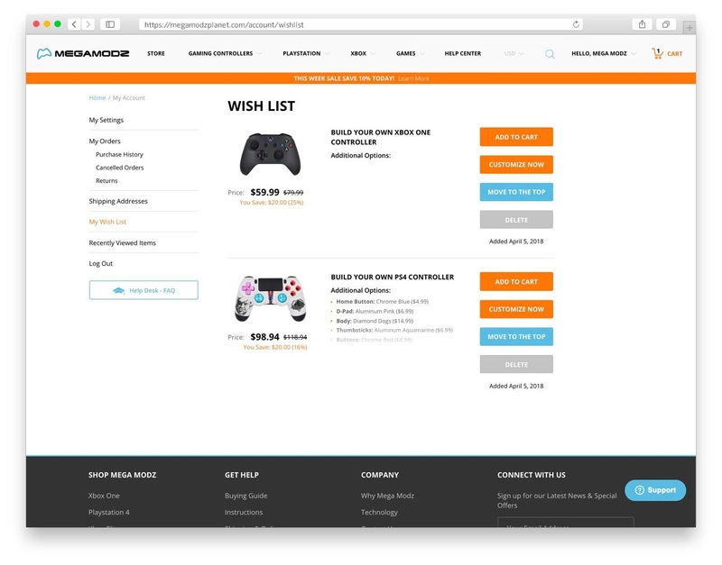 Desktop Wish List Screenshot for Custom Controllers Article